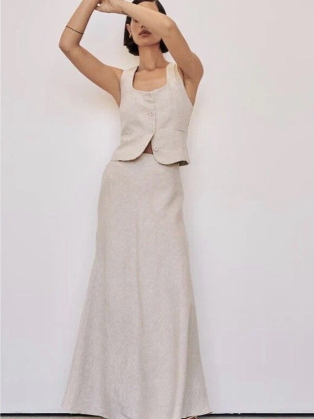 DISSH Cream Linen Midi Skirt